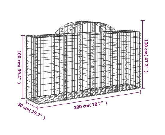 Coș gabion arcuit 200x50x100/120 cm fier galvanizat, 5 image