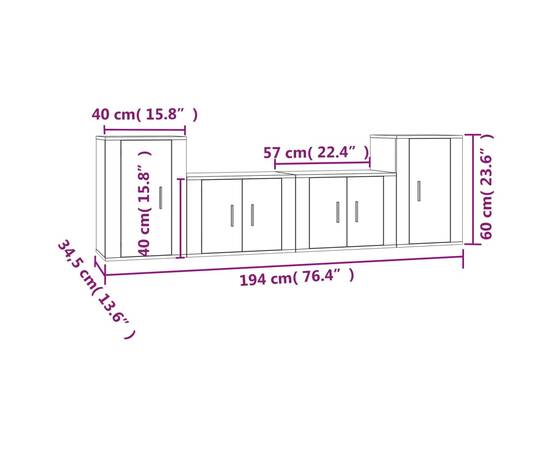 Set dulap tv, 4 piese, gri beton, lemn prelucrat, 8 image