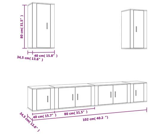 Set dulap tv, 6 piese, alb, lemn prelucrat, 8 image