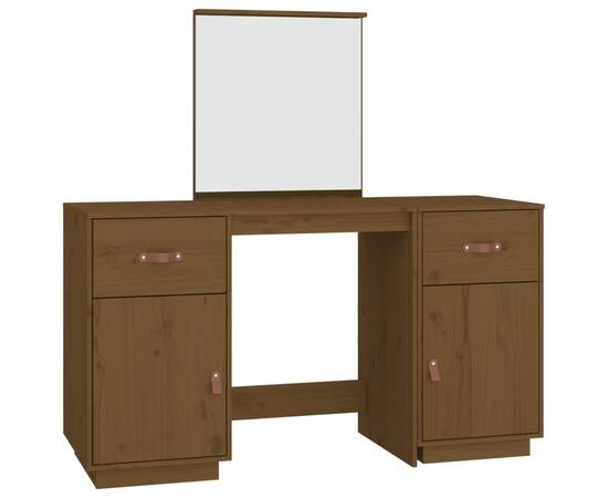 Set masă de toaletă cu oglindă, maro miere, lemn masiv de pin, 2 image