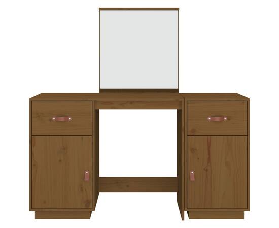 Set masă de toaletă cu oglindă, maro miere, lemn masiv de pin, 6 image