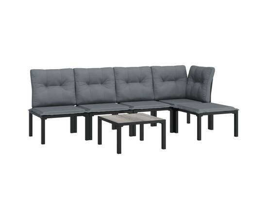 Set mobilier de grădină, 6 piese, negru și gri, poliratan, 3 image