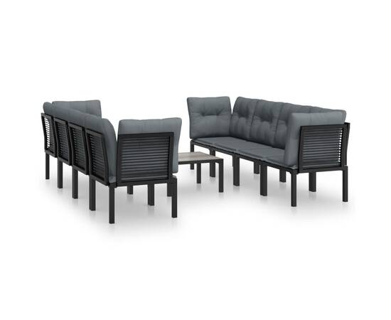 Set mobilier de grădină, 9 piese, negru și gri, poliratan, 2 image