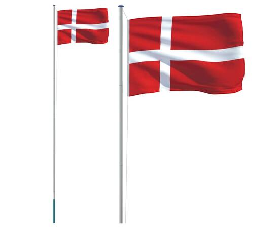 Steag danemarca și stâlp din aluminiu, 6,23 m, 2 image