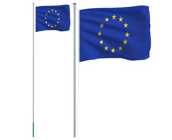 Steag europei și stâlp din aluminiu, 6,23 m, 2 image