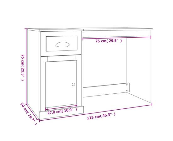 Birou cu sertar, negru, 115x50x75 cm, lemn prelucrat, 10 image