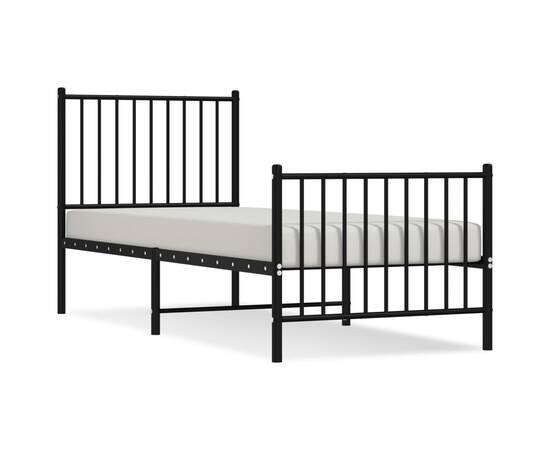 Cadru pat metalic cu tăblii de cap/picioare, negru, 75x190 cm, 2 image