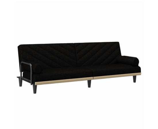 Canapea extensibilă cu cotiere, negru, textil, 2 image