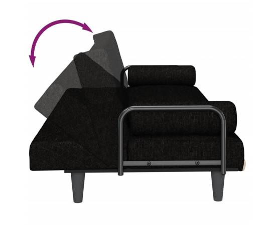 Canapea extensibilă cu cotiere, negru, textil, 9 image