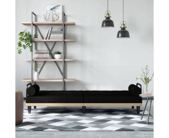 Canapea extensibilă cu cotiere, negru, textil, 3 image