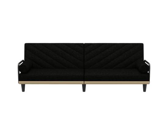 Canapea extensibilă cu cotiere, negru, textil, 4 image