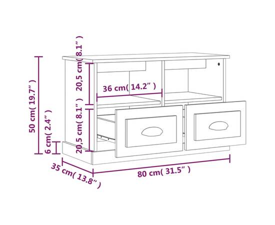 Comodă tv, stejar maro, 80x35x50 cm, lemn prelucrat, 9 image