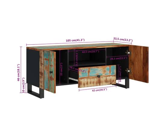 Dulap tv, 105x33,5x46 cm, lemn masiv reciclat&lemn prelucrat, 9 image