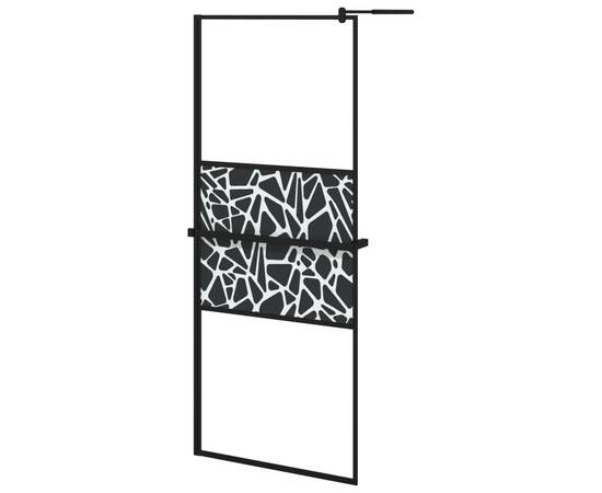 Paravan duș walk-in cu raft negru 80x195 cm sticlă esg/aluminiu, 2 image