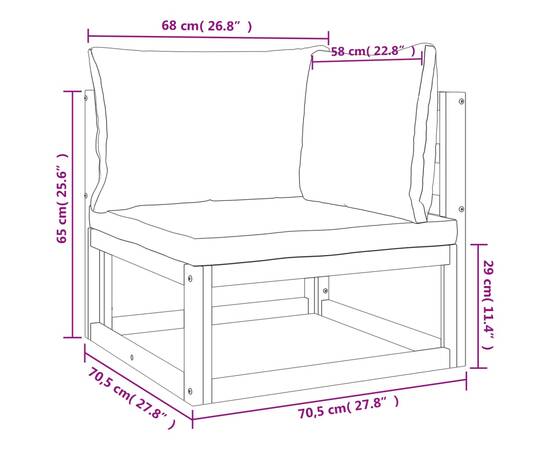 Set mobilier grădină, perne gri deschis, 4 piese, lemn masiv, 8 image