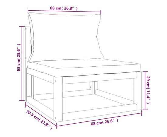 Set mobilier grădină, perne gri deschis, 4 piese, lemn masiv, 9 image