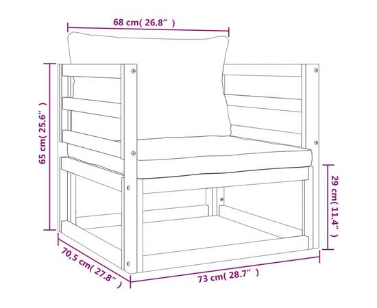 Set mobilier grădină, perne gri deschis, 6 piese, lemn masiv, 10 image