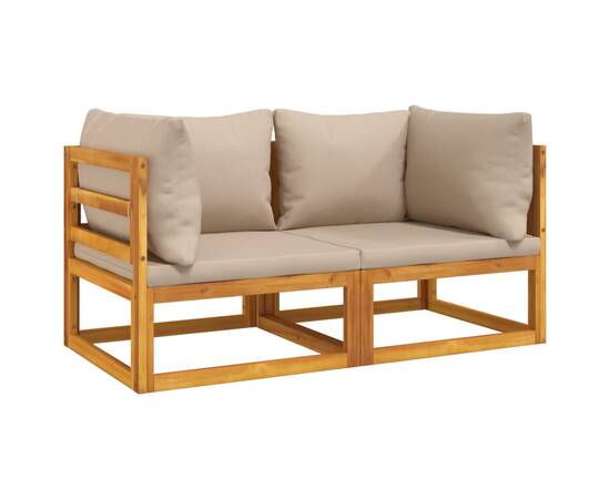 Canapele colț modulare, 2 buc, perne taupe, lemn masiv acacia, 2 image