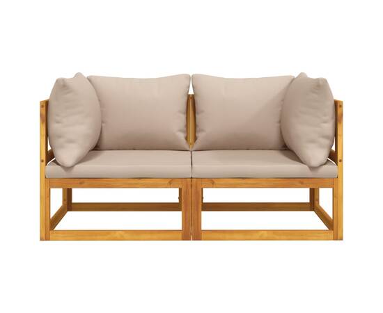 Canapele colț modulare, 2 buc, perne taupe, lemn masiv acacia, 3 image