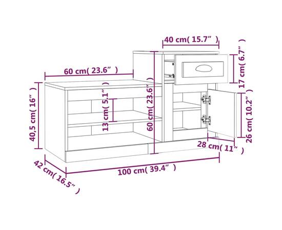 Pantofar, gri beton, 100x42x60 cm, lemn prelucrat, 11 image