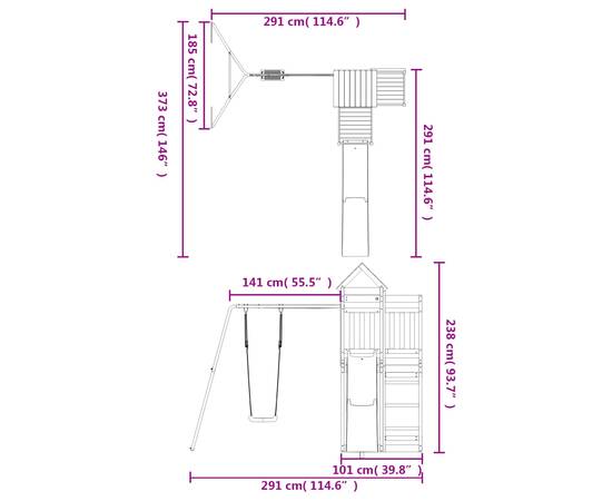 Set de joacă pentru exterior, lemn masiv de pin, 11 image