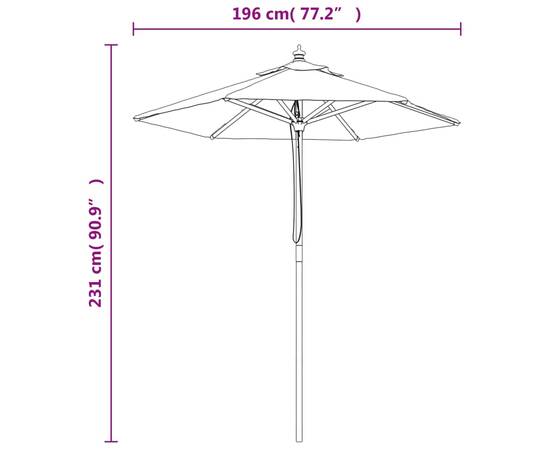 Umbrelă de soare de grădină stâlp din lemn antracit 196x231 cm, 8 image