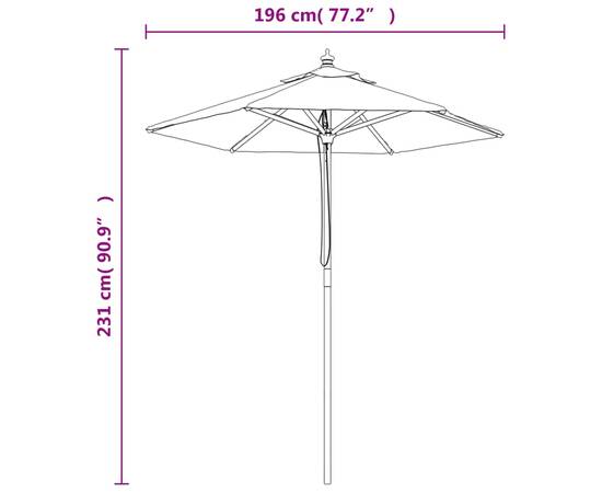 Umbrelă de soare de grădină stâlp din lemn cărămiziu 196x231 cm, 8 image