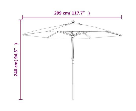 Umbrelă de soare de grădină stâlp din lemn cărămiziu 299x240 cm, 8 image