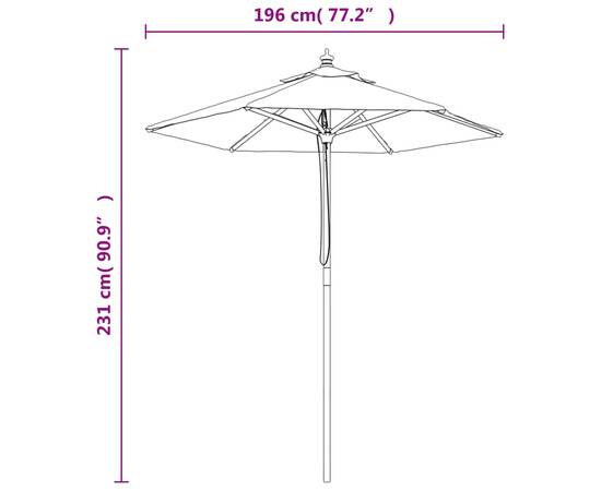 Umbrelă de soare de grădină stâlp din lemn nisipiu 196x231 cm, 8 image