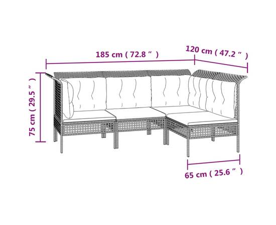 Set mobilier de grădină cu perne, 10 piese, gri, poliratan, 7 image