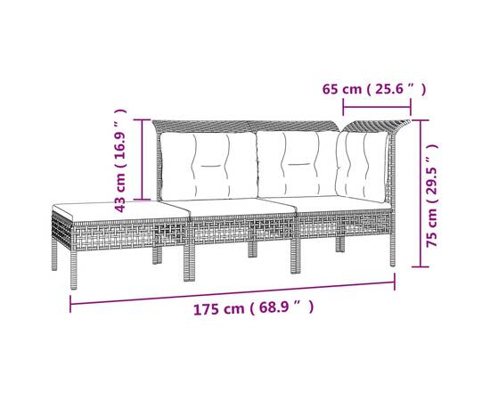 Set mobilier de grădină cu perne, 10 piese, gri, poliratan, 8 image