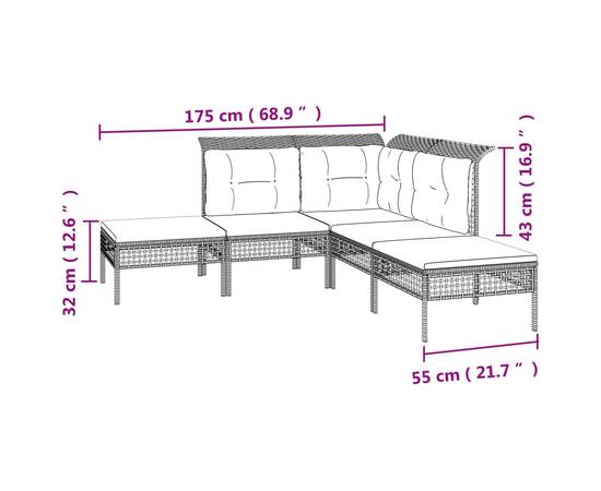 Set mobilier de grădină cu perne, 7 piese, gri, poliratan, 7 image