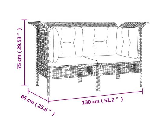 Set mobilier de grădină cu perne, 7 piese, gri, poliratan, 8 image