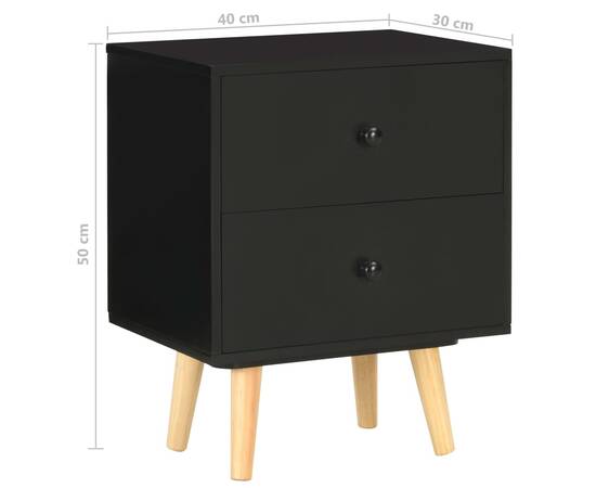 Noptiere, 2 buc., negru, 40 x 30 x 50 cm, lemn masiv de pin, 10 image