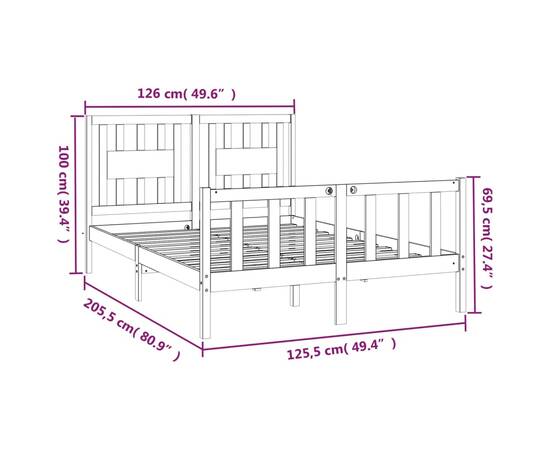 Cadru de pat cu tăblie, 120x200 cm, lemn masiv de pin, 6 image