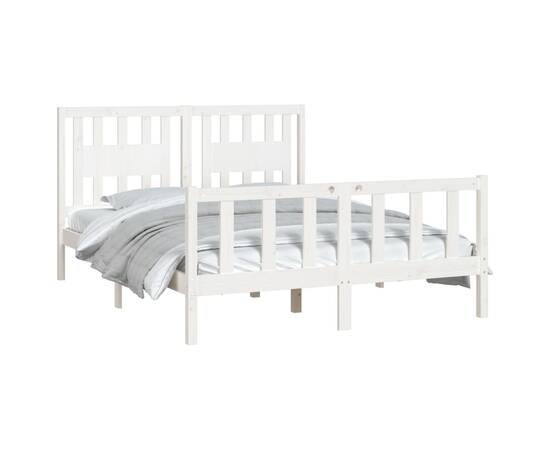 Cadru de pat cu tăblie, alb, 140x200 cm, lemn masiv de pin, 3 image