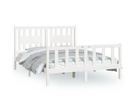 Cadru de pat cu tăblie, alb, 140x200 cm, lemn masiv de pin, 2 image
