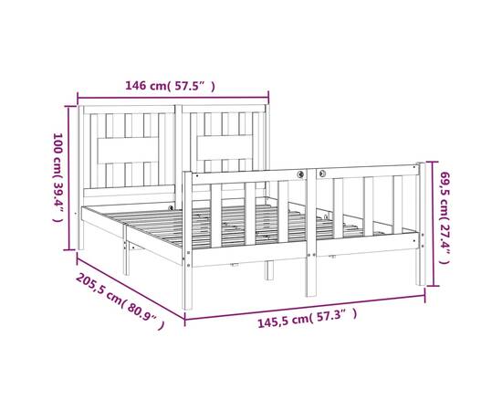 Cadru de pat cu tăblie, alb, 140x200 cm, lemn masiv de pin, 6 image