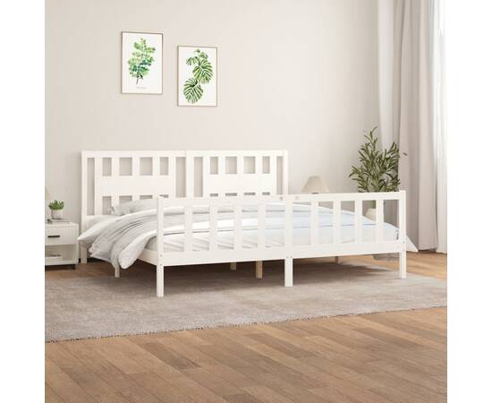 Cadru de pat cu tăblie, alb, 200x200 cm, lemn masiv de pin