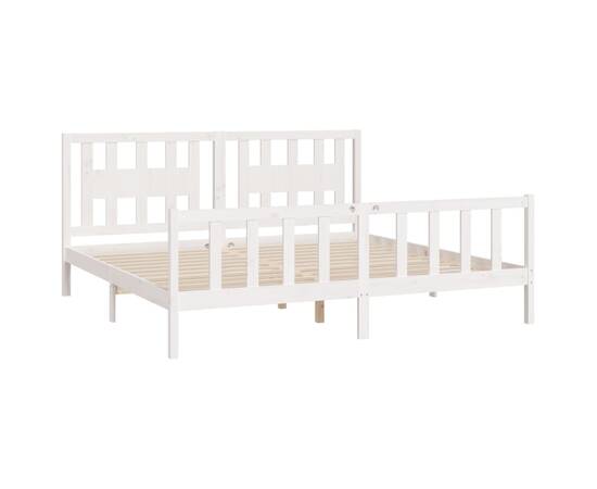 Cadru de pat cu tăblie, alb, 200x200 cm, lemn masiv de pin, 4 image