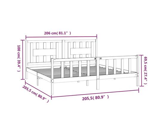 Cadru de pat cu tăblie, alb, 200x200 cm, lemn masiv de pin, 6 image
