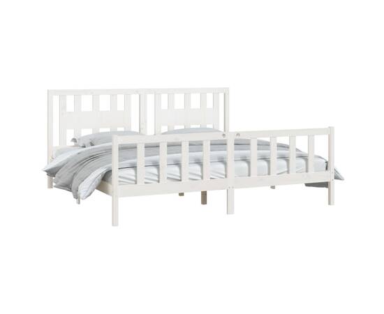 Cadru de pat cu tăblie, alb, 200x200 cm, lemn masiv de pin, 3 image