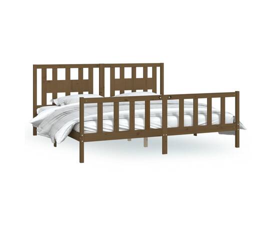 Cadru de pat cu tăblie, maro miere 200x200 cm, lemn masiv pin, 2 image