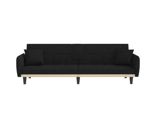 Canapea extensibilă cu suporturi de pahare, negru, textil, 4 image