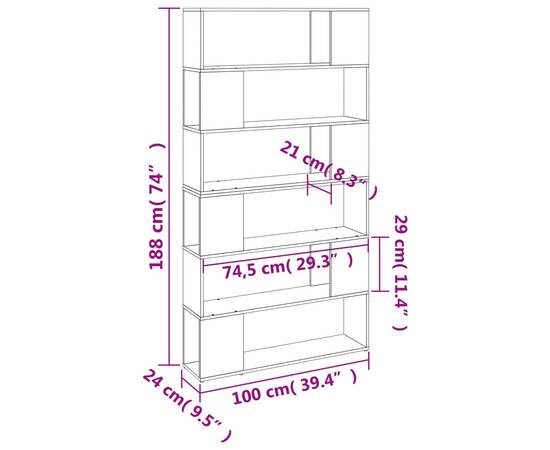 Dulap de cărți/separator de cameră, gri sonoma, 100x24x188 cm, 8 image