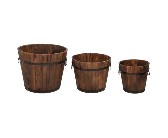 Set de jardiniere tip găleată, 3 piese, lemn masiv de brad, 2 image