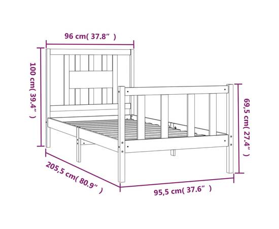 Cadru de pat cu tăblie, 90x200 cm, lemn masiv de pin, 6 image