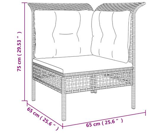 Canapea de colț cu pernă de grădină, gri, poliratan, 8 image