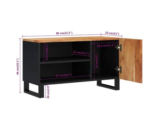 Dulap tv, 80x33x46 cm, lemn masiv de acacia&lemn prelucrat, 9 image