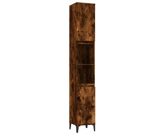 Set mobilier de baie, 3 piese, stejar fumuriu, lemn prelucrat, 6 image